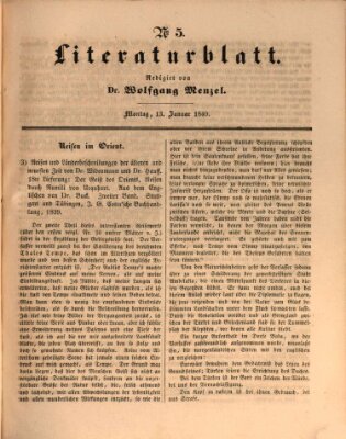 Morgenblatt für gebildete Leser. Literaturblatt (Morgenblatt für gebildete Stände) Montag 13. Januar 1840