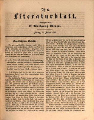 Morgenblatt für gebildete Leser. Literaturblatt (Morgenblatt für gebildete Stände) Freitag 17. Januar 1840