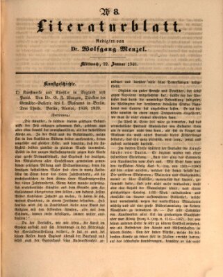 Morgenblatt für gebildete Leser. Literaturblatt (Morgenblatt für gebildete Stände) Mittwoch 22. Januar 1840