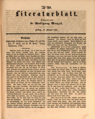 Morgenblatt für gebildete Leser. Literaturblatt (Morgenblatt für gebildete Stände) Freitag 21. Februar 1840