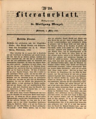 Morgenblatt für gebildete Leser. Literaturblatt (Morgenblatt für gebildete Stände) Mittwoch 4. März 1840