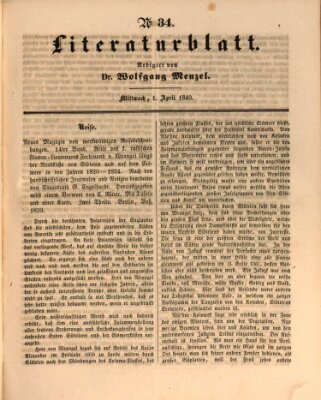 Morgenblatt für gebildete Leser. Literaturblatt (Morgenblatt für gebildete Stände) Mittwoch 1. April 1840