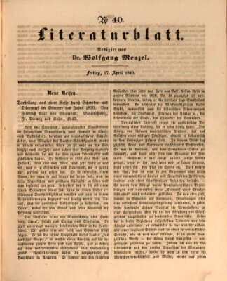 Morgenblatt für gebildete Leser. Literaturblatt (Morgenblatt für gebildete Stände) Freitag 17. April 1840