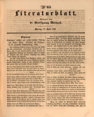 Morgenblatt für gebildete Leser. Literaturblatt (Morgenblatt für gebildete Stände) Montag 27. April 1840