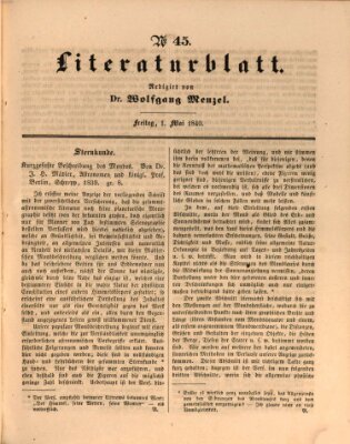 Morgenblatt für gebildete Leser. Literaturblatt (Morgenblatt für gebildete Stände) Freitag 1. Mai 1840