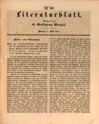 Morgenblatt für gebildete Leser. Literaturblatt (Morgenblatt für gebildete Stände) Montag 1. Juni 1840