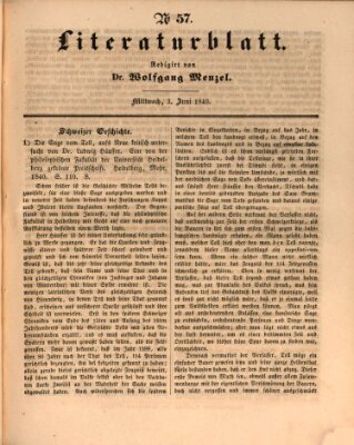 Morgenblatt für gebildete Leser. Literaturblatt (Morgenblatt für gebildete Stände) Mittwoch 3. Juni 1840