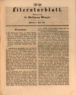 Morgenblatt für gebildete Leser. Literaturblatt (Morgenblatt für gebildete Stände) Montag 8. Juni 1840