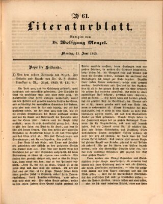 Morgenblatt für gebildete Leser. Literaturblatt (Morgenblatt für gebildete Stände) Montag 15. Juni 1840