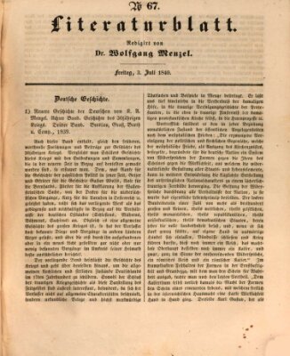 Morgenblatt für gebildete Leser. Literaturblatt (Morgenblatt für gebildete Stände) Freitag 3. Juli 1840