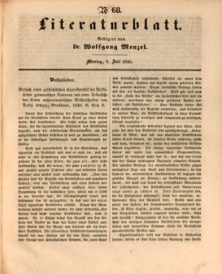 Morgenblatt für gebildete Leser. Literaturblatt (Morgenblatt für gebildete Stände) Montag 6. Juli 1840