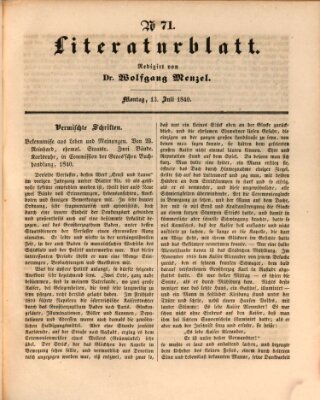 Morgenblatt für gebildete Leser. Literaturblatt (Morgenblatt für gebildete Stände) Montag 13. Juli 1840