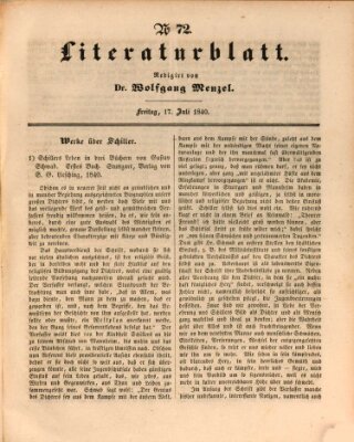 Morgenblatt für gebildete Leser. Literaturblatt (Morgenblatt für gebildete Stände) Freitag 17. Juli 1840