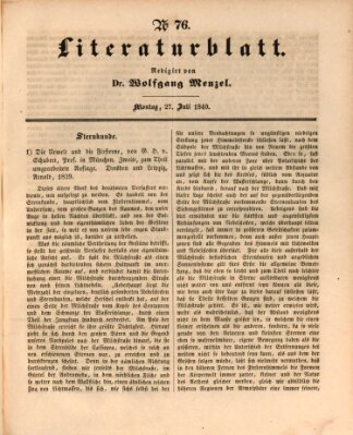 Morgenblatt für gebildete Leser. Literaturblatt (Morgenblatt für gebildete Stände) Montag 27. Juli 1840