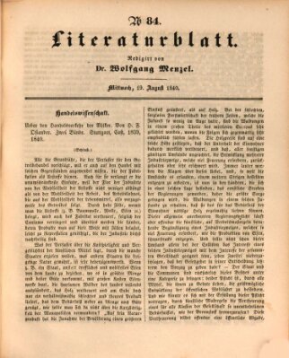 Morgenblatt für gebildete Leser. Literaturblatt (Morgenblatt für gebildete Stände) Mittwoch 19. August 1840