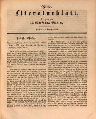 Morgenblatt für gebildete Leser. Literaturblatt (Morgenblatt für gebildete Stände) Freitag 21. August 1840