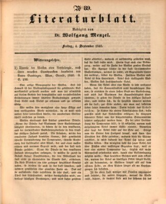 Morgenblatt für gebildete Leser. Literaturblatt (Morgenblatt für gebildete Stände) Freitag 4. September 1840