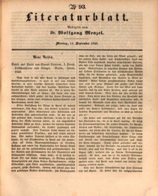 Morgenblatt für gebildete Leser. Literaturblatt (Morgenblatt für gebildete Stände) Montag 14. September 1840