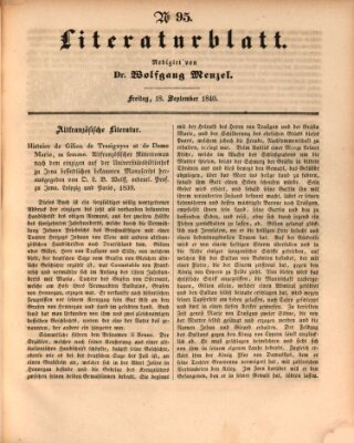 Morgenblatt für gebildete Leser. Literaturblatt (Morgenblatt für gebildete Stände) Freitag 18. September 1840