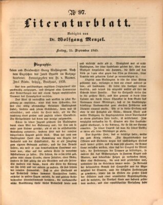 Morgenblatt für gebildete Leser. Literaturblatt (Morgenblatt für gebildete Stände) Freitag 25. September 1840