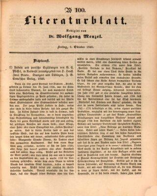 Morgenblatt für gebildete Leser. Literaturblatt (Morgenblatt für gebildete Stände) Freitag 2. Oktober 1840