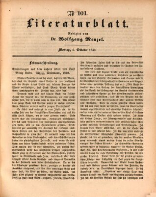 Morgenblatt für gebildete Leser. Literaturblatt (Morgenblatt für gebildete Stände) Montag 5. Oktober 1840