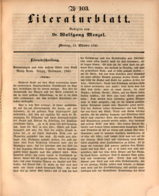 Morgenblatt für gebildete Leser. Literaturblatt (Morgenblatt für gebildete Stände) Montag 12. Oktober 1840