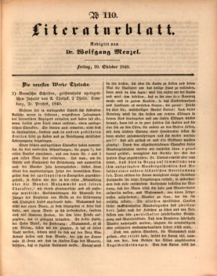 Morgenblatt für gebildete Leser. Literaturblatt (Morgenblatt für gebildete Stände) Freitag 30. Oktober 1840