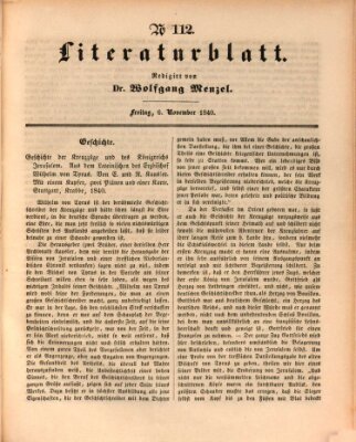 Morgenblatt für gebildete Leser. Literaturblatt (Morgenblatt für gebildete Stände) Freitag 6. November 1840