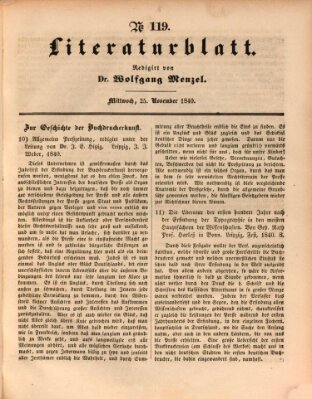 Morgenblatt für gebildete Leser. Literaturblatt (Morgenblatt für gebildete Stände) Mittwoch 25. November 1840