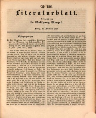 Morgenblatt für gebildete Leser. Literaturblatt (Morgenblatt für gebildete Stände) Freitag 11. Dezember 1840