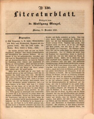 Morgenblatt für gebildete Leser. Literaturblatt (Morgenblatt für gebildete Stände) Montag 21. Dezember 1840