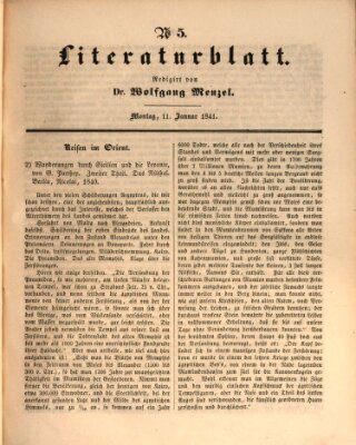 Morgenblatt für gebildete Leser. Literaturblatt (Morgenblatt für gebildete Stände) Montag 11. Januar 1841