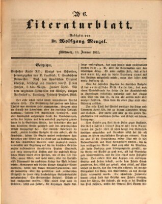 Morgenblatt für gebildete Leser. Literaturblatt (Morgenblatt für gebildete Stände) Mittwoch 13. Januar 1841