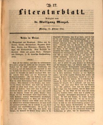 Morgenblatt für gebildete Leser. Literaturblatt (Morgenblatt für gebildete Stände) Montag 15. Februar 1841