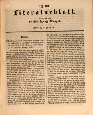 Morgenblatt für gebildete Leser. Literaturblatt (Morgenblatt für gebildete Stände) Mittwoch 31. März 1841