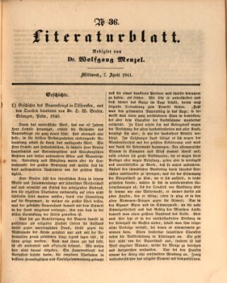 Morgenblatt für gebildete Leser. Literaturblatt (Morgenblatt für gebildete Stände) Wednesday 7. April 1841