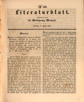 Morgenblatt für gebildete Leser. Literaturblatt (Morgenblatt für gebildete Stände) Freitag 23. April 1841