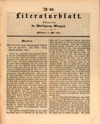 Morgenblatt für gebildete Leser. Literaturblatt (Morgenblatt für gebildete Stände) Mittwoch 12. Mai 1841