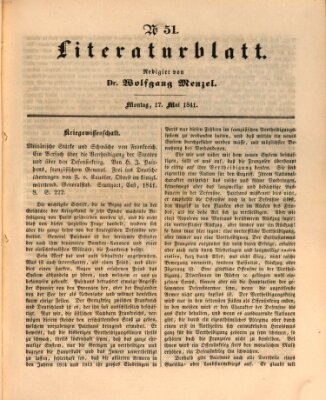 Morgenblatt für gebildete Leser. Literaturblatt (Morgenblatt für gebildete Stände) Montag 17. Mai 1841