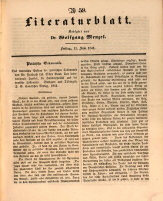 Morgenblatt für gebildete Leser. Literaturblatt (Morgenblatt für gebildete Stände) Freitag 11. Juni 1841