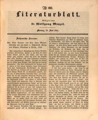 Morgenblatt für gebildete Leser. Literaturblatt (Morgenblatt für gebildete Stände) Montag 28. Juni 1841