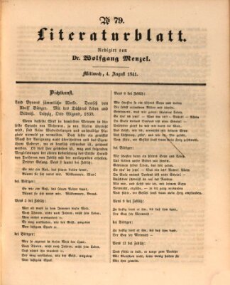 Morgenblatt für gebildete Leser. Literaturblatt (Morgenblatt für gebildete Stände) Mittwoch 4. August 1841