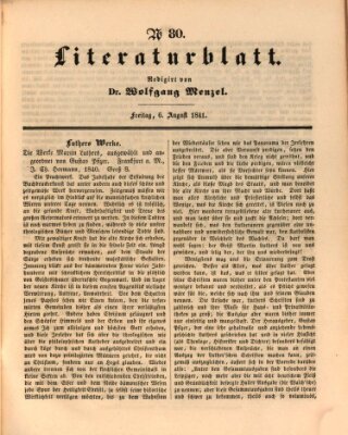 Morgenblatt für gebildete Leser. Literaturblatt (Morgenblatt für gebildete Stände) Freitag 6. August 1841