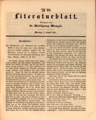 Morgenblatt für gebildete Leser. Literaturblatt (Morgenblatt für gebildete Stände) Montag 9. August 1841