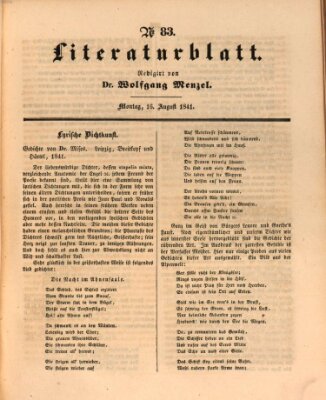 Morgenblatt für gebildete Leser. Literaturblatt (Morgenblatt für gebildete Stände) Montag 16. August 1841