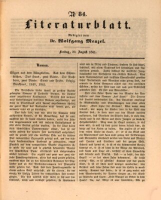 Morgenblatt für gebildete Leser. Literaturblatt (Morgenblatt für gebildete Stände) Freitag 20. August 1841