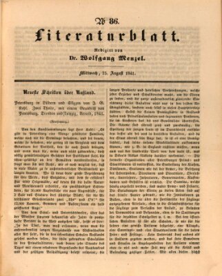 Morgenblatt für gebildete Leser. Literaturblatt (Morgenblatt für gebildete Stände) Mittwoch 25. August 1841