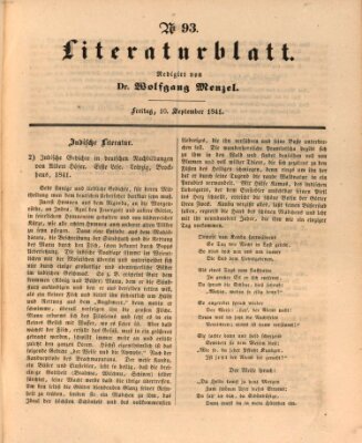 Morgenblatt für gebildete Leser. Literaturblatt (Morgenblatt für gebildete Stände) Freitag 10. September 1841