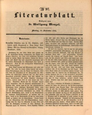 Morgenblatt für gebildete Leser. Literaturblatt (Morgenblatt für gebildete Stände) Montag 20. September 1841